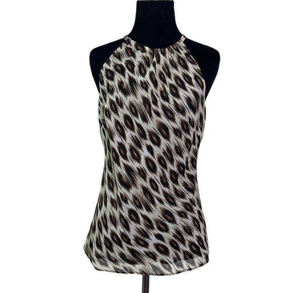 Ann Taylor brown silk animal print sleeveless blouse size 2 - Picture 1 of 8